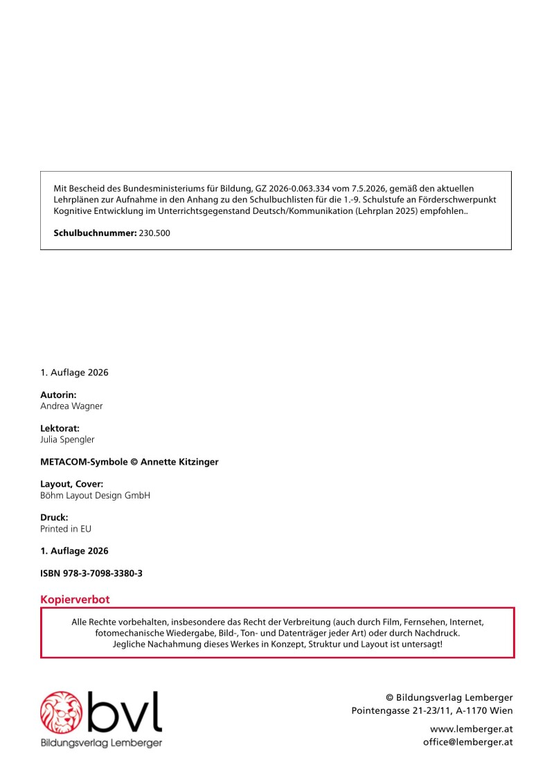 METACOM-Schulbuch Ich kann’s – Sprache denken, Buchstaben verstehen 1B – kognitive Entwicklung LP’23