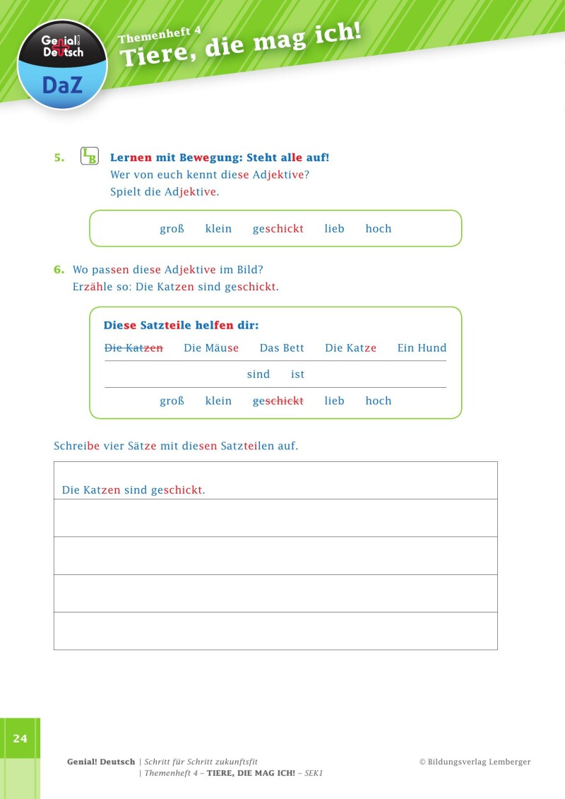 Genial! Deutsch DAZ - Schritt für Schritt zukunftsfit - Schulbuch - Themenheft 4 Sekundarstufe 1 - silbierte Ausgabe: Tiere, die mag ich!