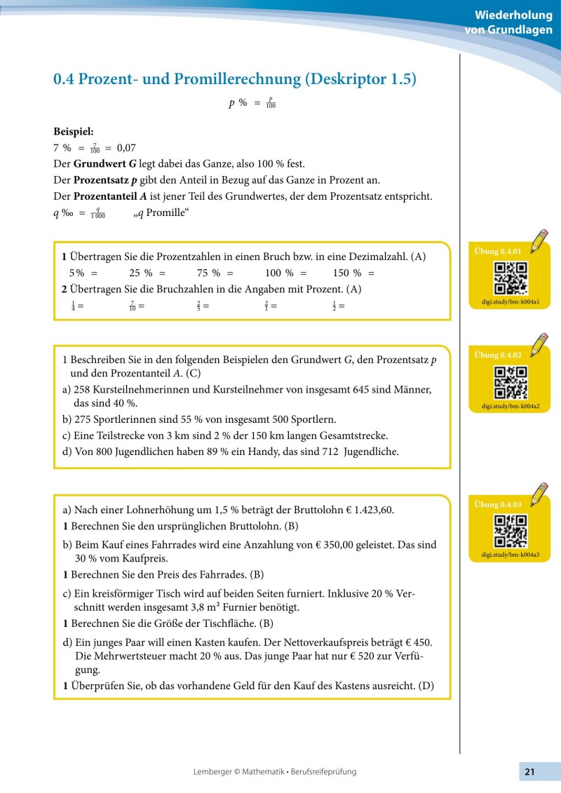 Berufsreifeprüfung Mathematik - Erarbeitungsteil BFI