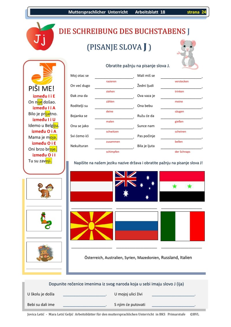 Arbeitsblätter für den muttersprachlichen Unterricht in BKS 1 / Radni listovi za nastavu BKS 1