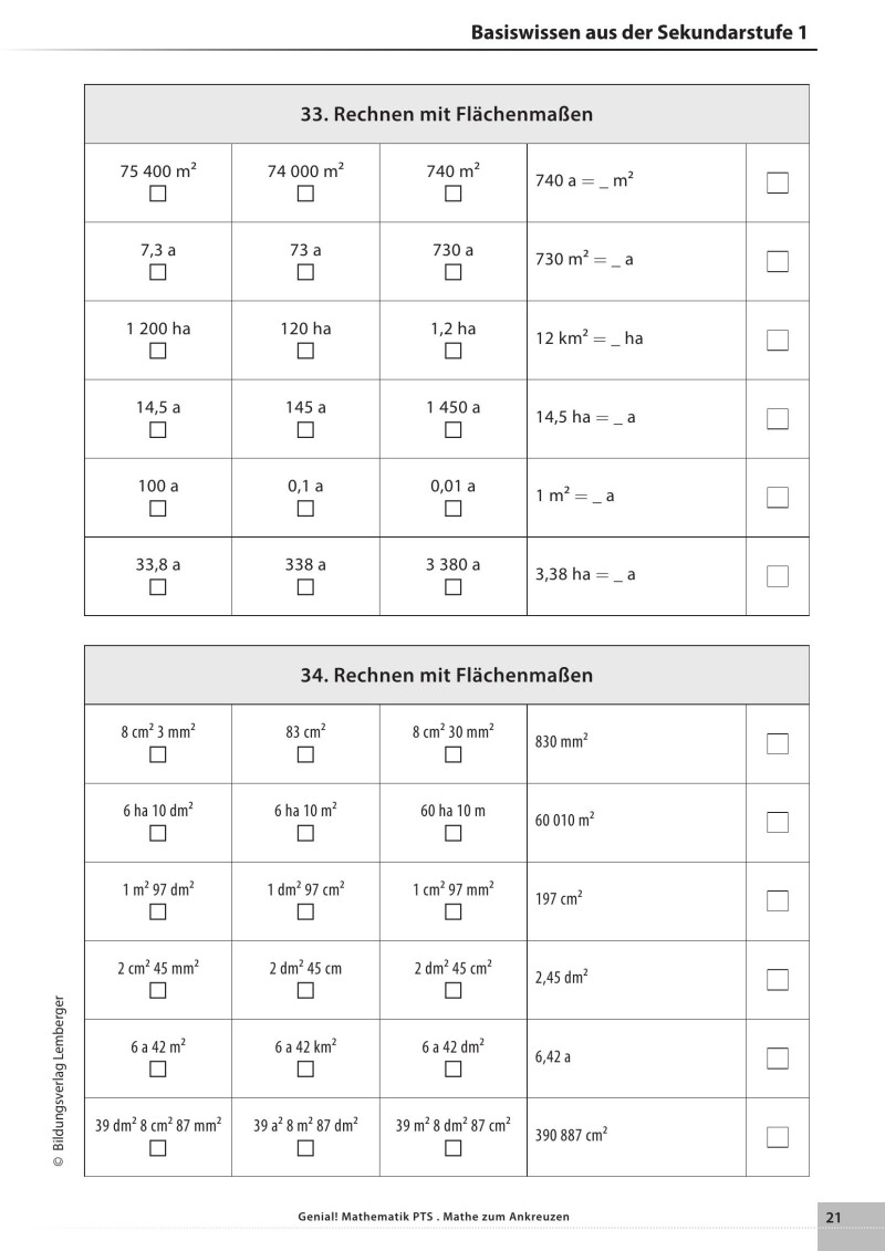 Genial! Mathematik – Kopiervorlagen PTS : Mathe zum Ankreuzen