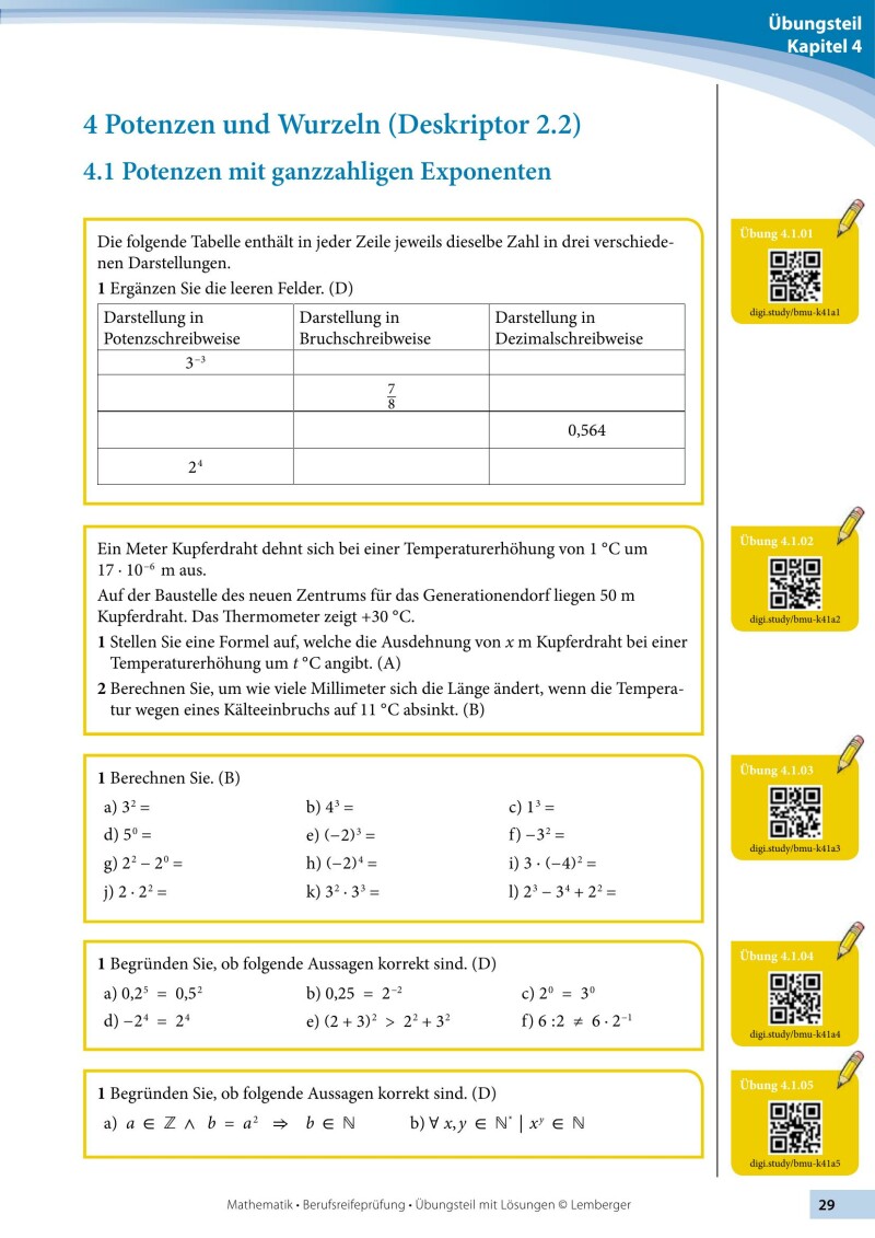 Berufsreifeprüfung Mathematik - Übungsteil mit Lösungen BFI