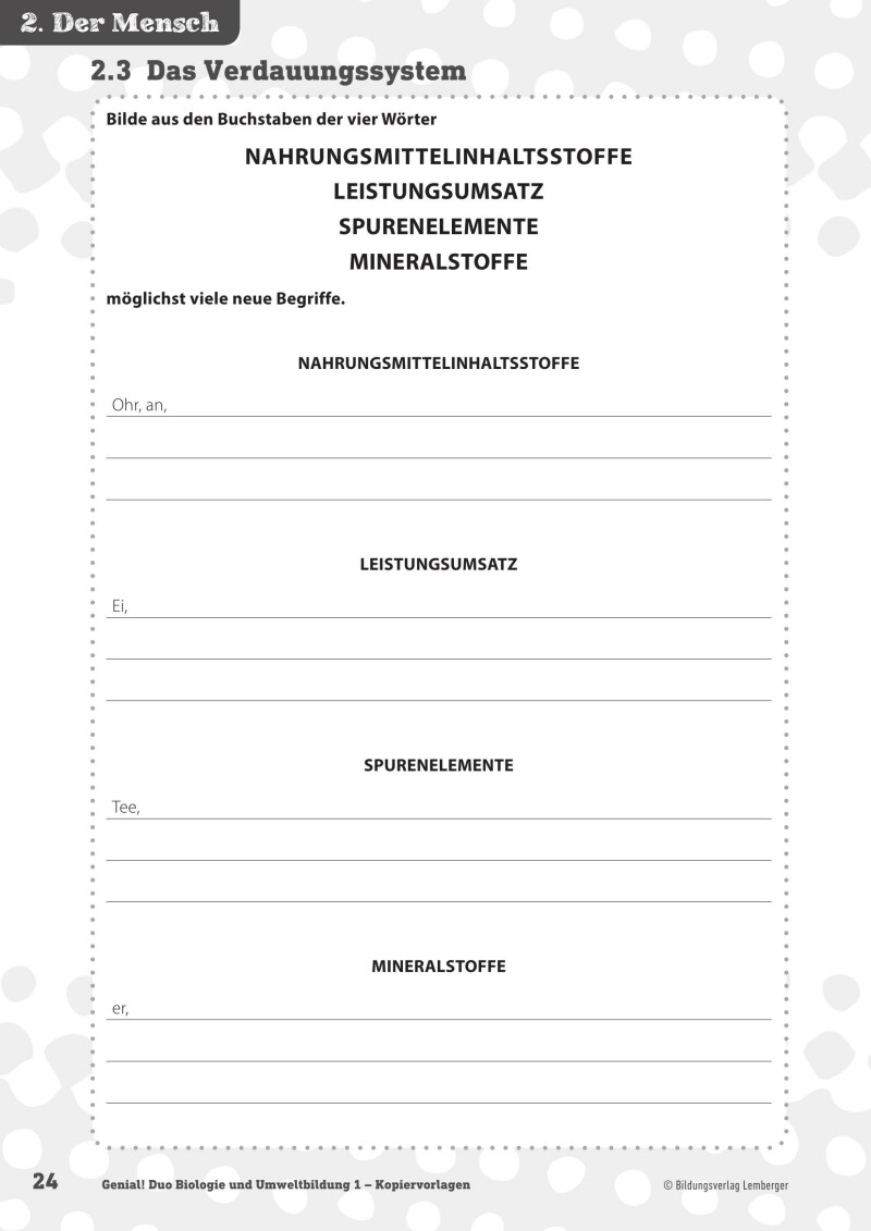 Genial! DUO Biologie 1_LP’23 – Kopiervorlagen