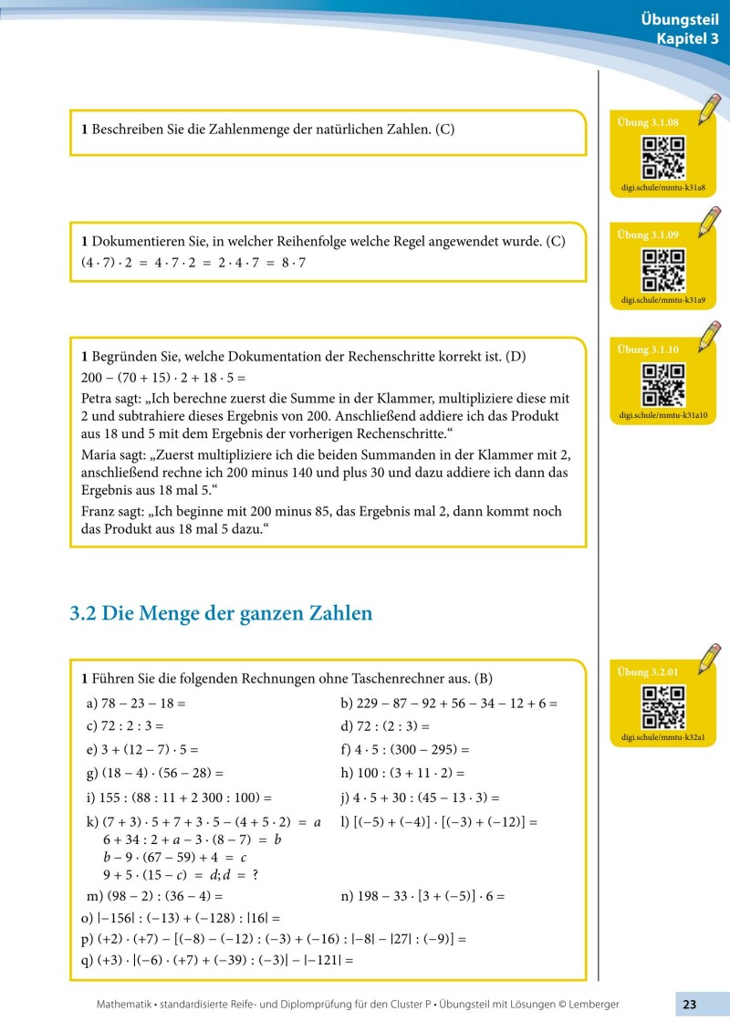 Mathematik-Maturatraining für BAfEP und BASOP - Übungsteil mit Lösungen