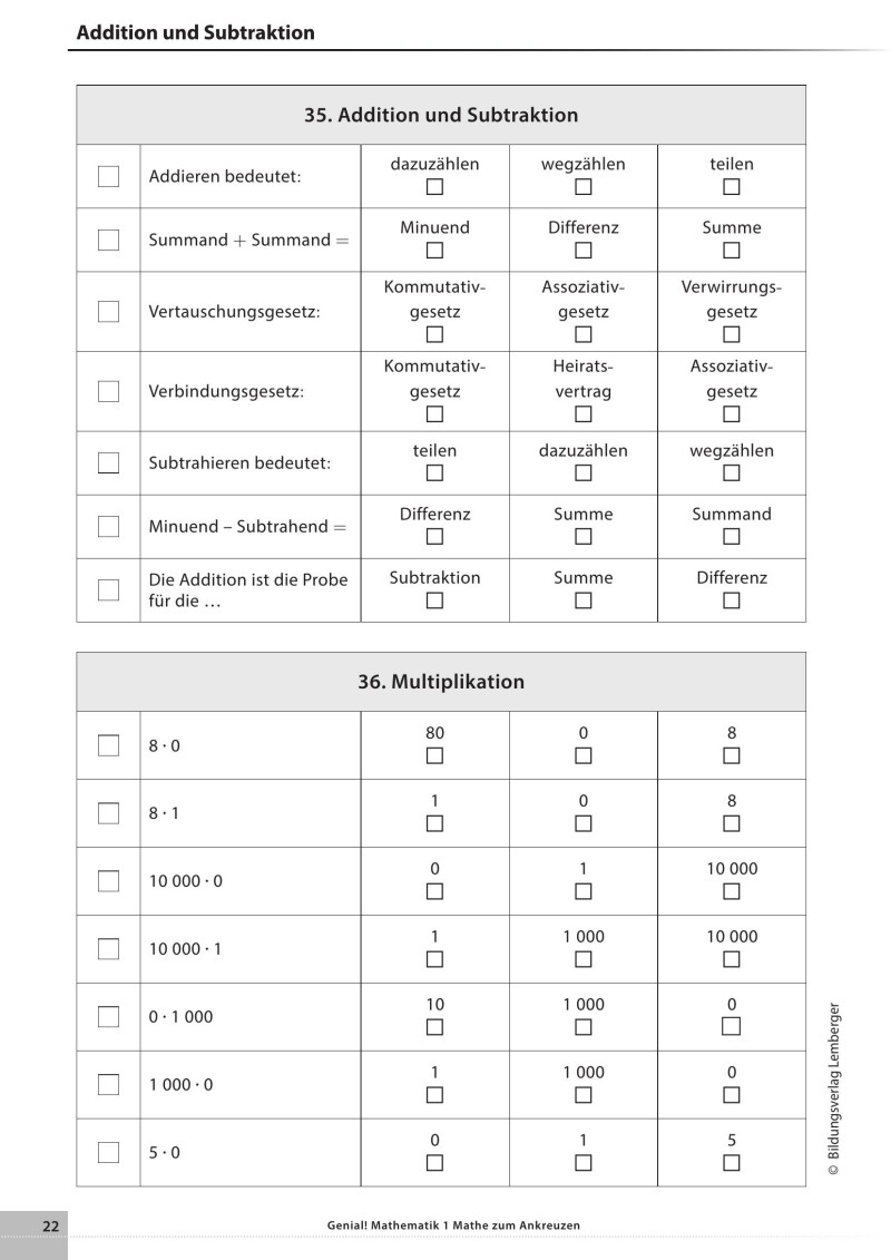 Genial! Mathematik – Kopiervorlagen 1: Mathe zum Ankreuzen 1 LP’23