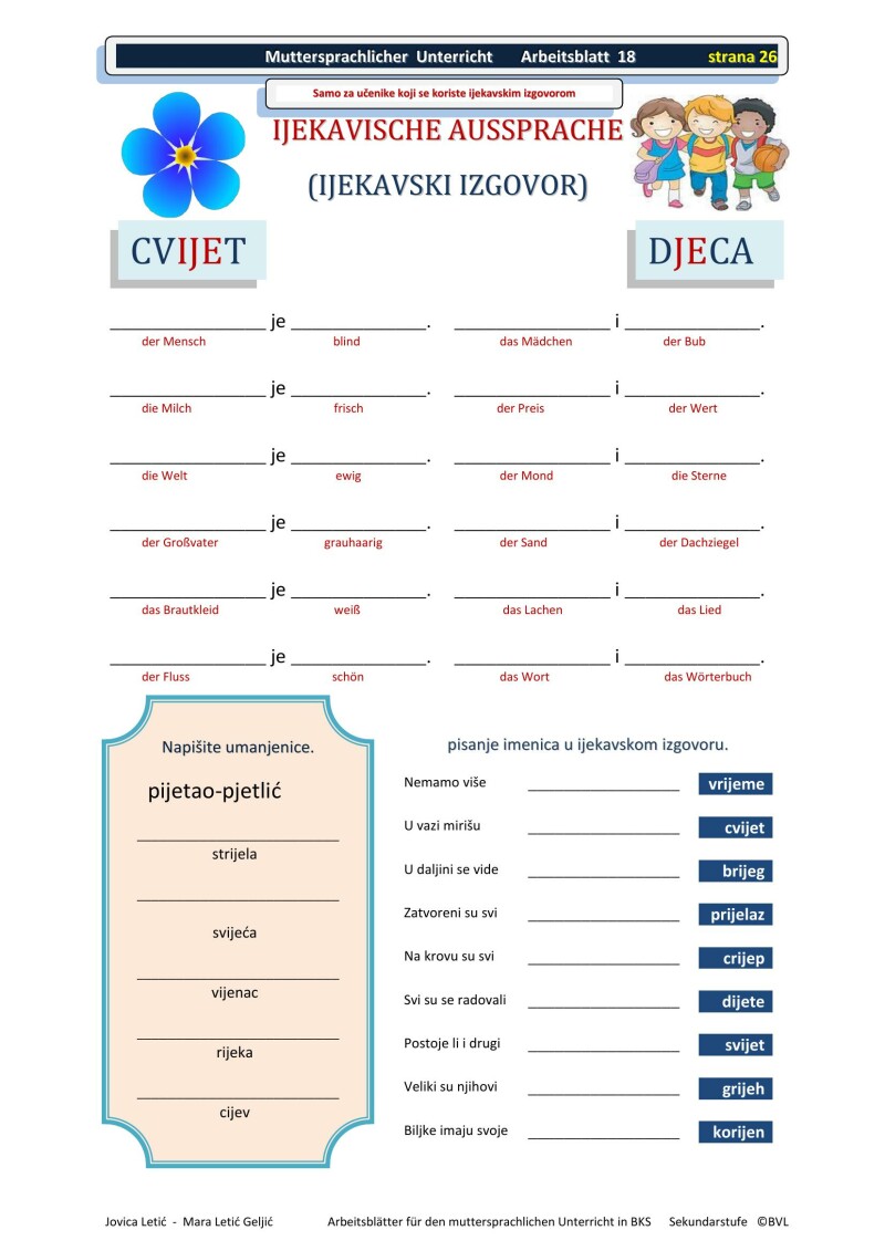 Arbeitsblätter für den muttersprachlichen Unterricht in BKS 2 / Radni listovi za nastavu BKS 2