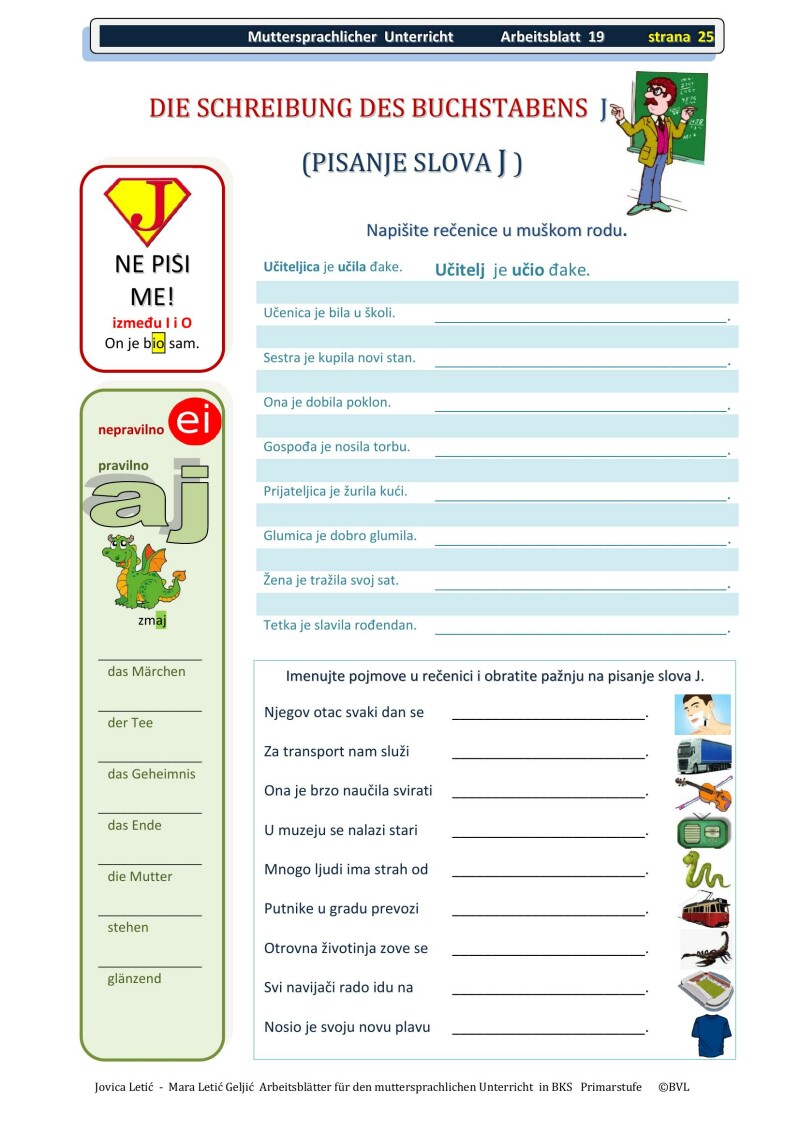 Arbeitsblätter für den muttersprachlichen Unterricht in BKS 1 / Radni listovi za nastavu BKS 1